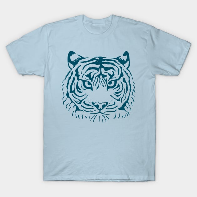 TIGER'S EYE Staring Wild Big Cat Tiger Head in Dark Blue - UnBlink Studio by Jackie Tahara T-Shirt by UnBlink Studio by Jackie Tahara